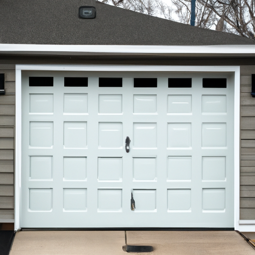 Modern insulated residential garage door on a Teaneck, NJ driveway with visible seals and trim, overcast light.